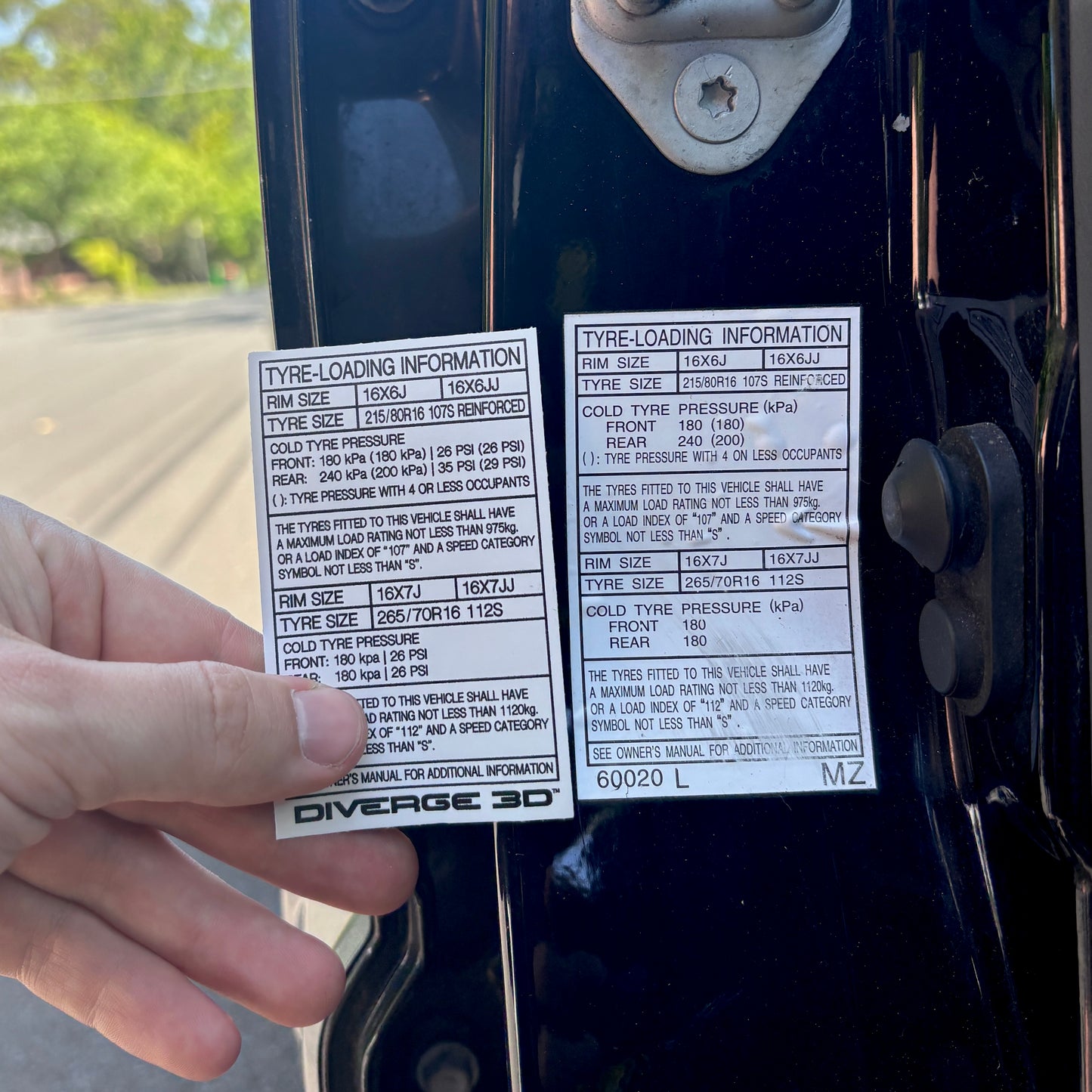 Tyre Pressure Info Sticker for Toyota LandCruiser Prado 90 Series (1996-2002)