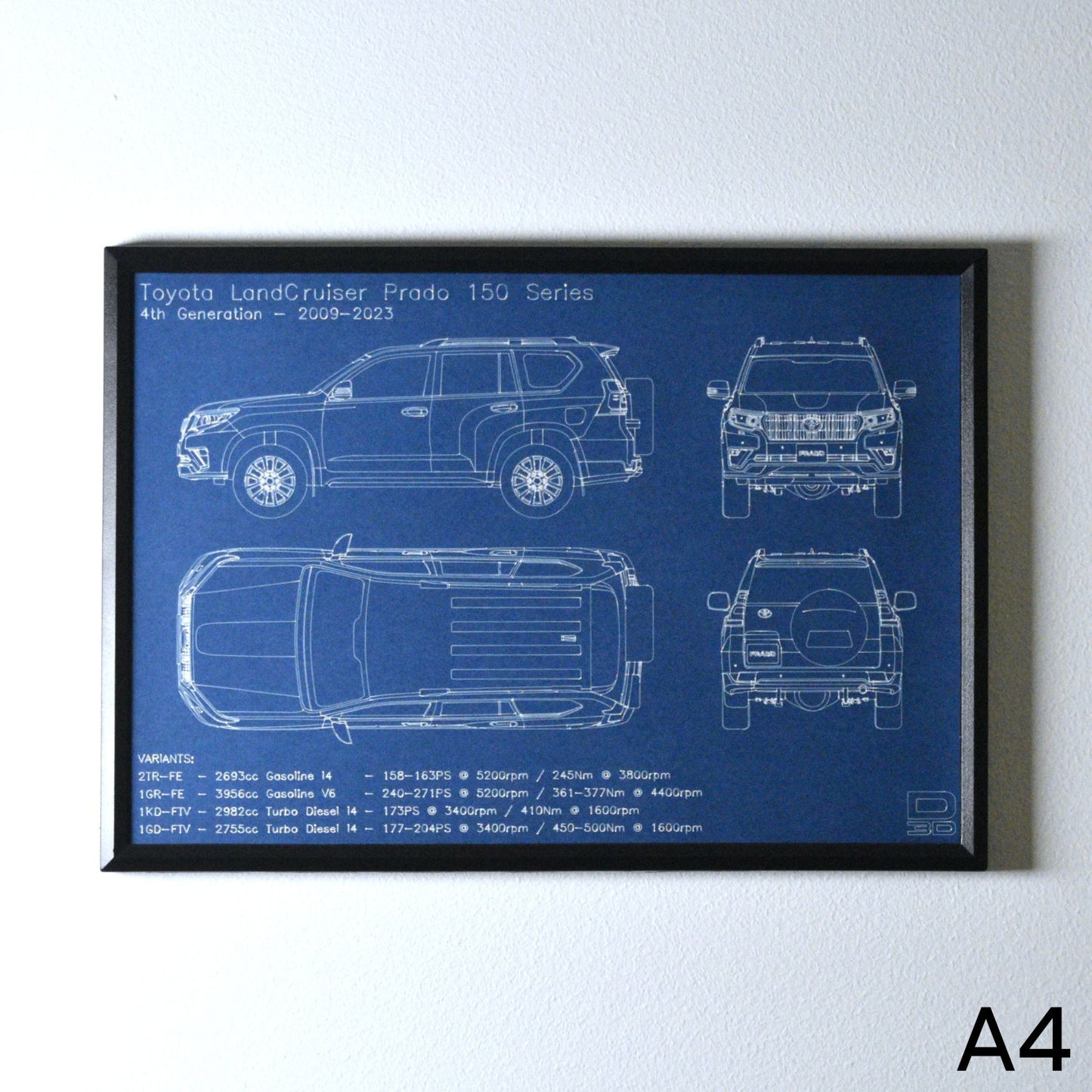 Framed Blueprint Drawing - Toyota LandCruiser Prado Models
