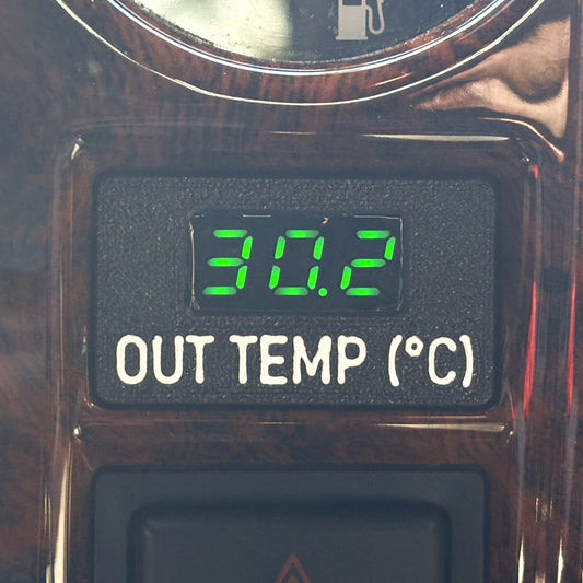 Toyota Switch Slot LCD Thermometer for 60/70/80 Series LandCruiser, 90 Series Prado, Hilux (Horizontal, 42x24mm)