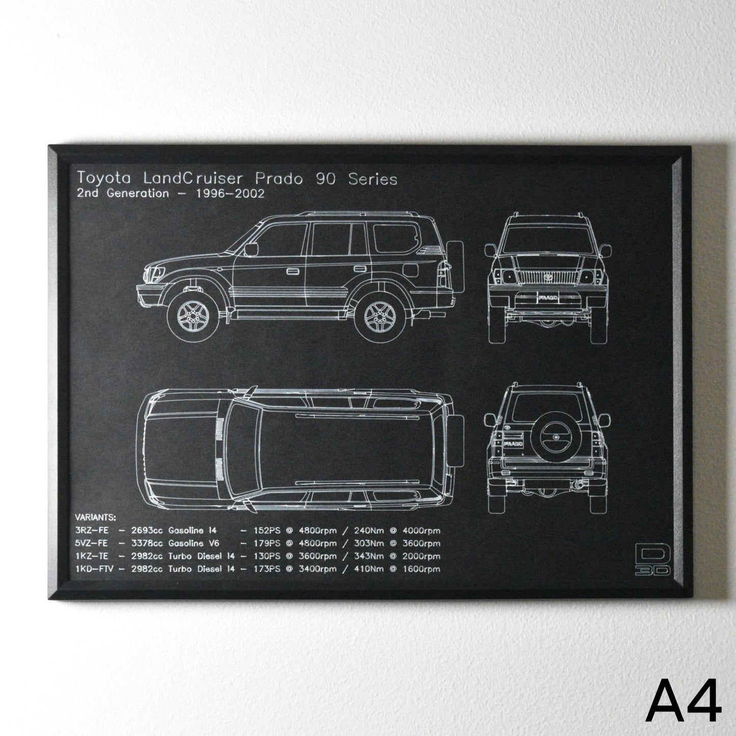 Framed Blueprint Drawing - Toyota LandCruiser Prado Models