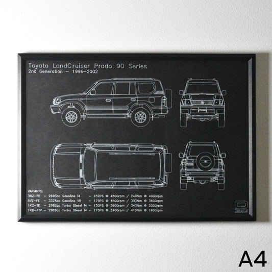 Framed Blueprint Drawing - Toyota LandCruiser Prado Models