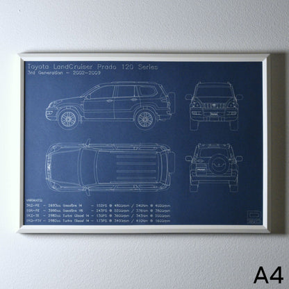 Framed Blueprint Drawing - Toyota LandCruiser Prado Models