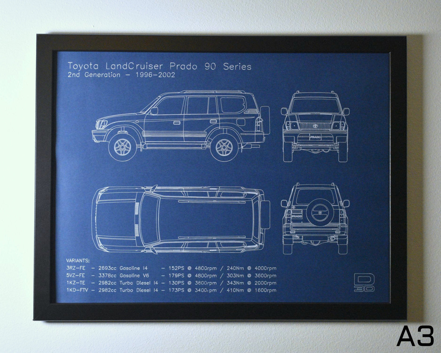 Framed Blueprint Drawing - Toyota LandCruiser Prado Models