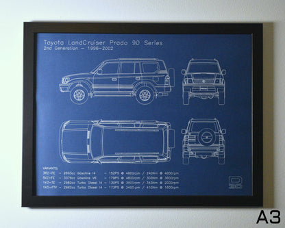 Framed Blueprint Drawing - Toyota LandCruiser Prado Models