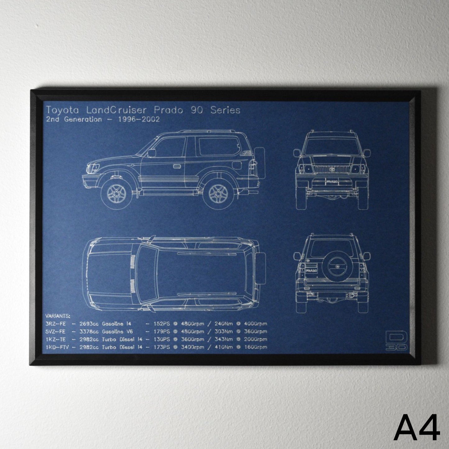 Framed Blueprint Drawing - Toyota LandCruiser Prado Models