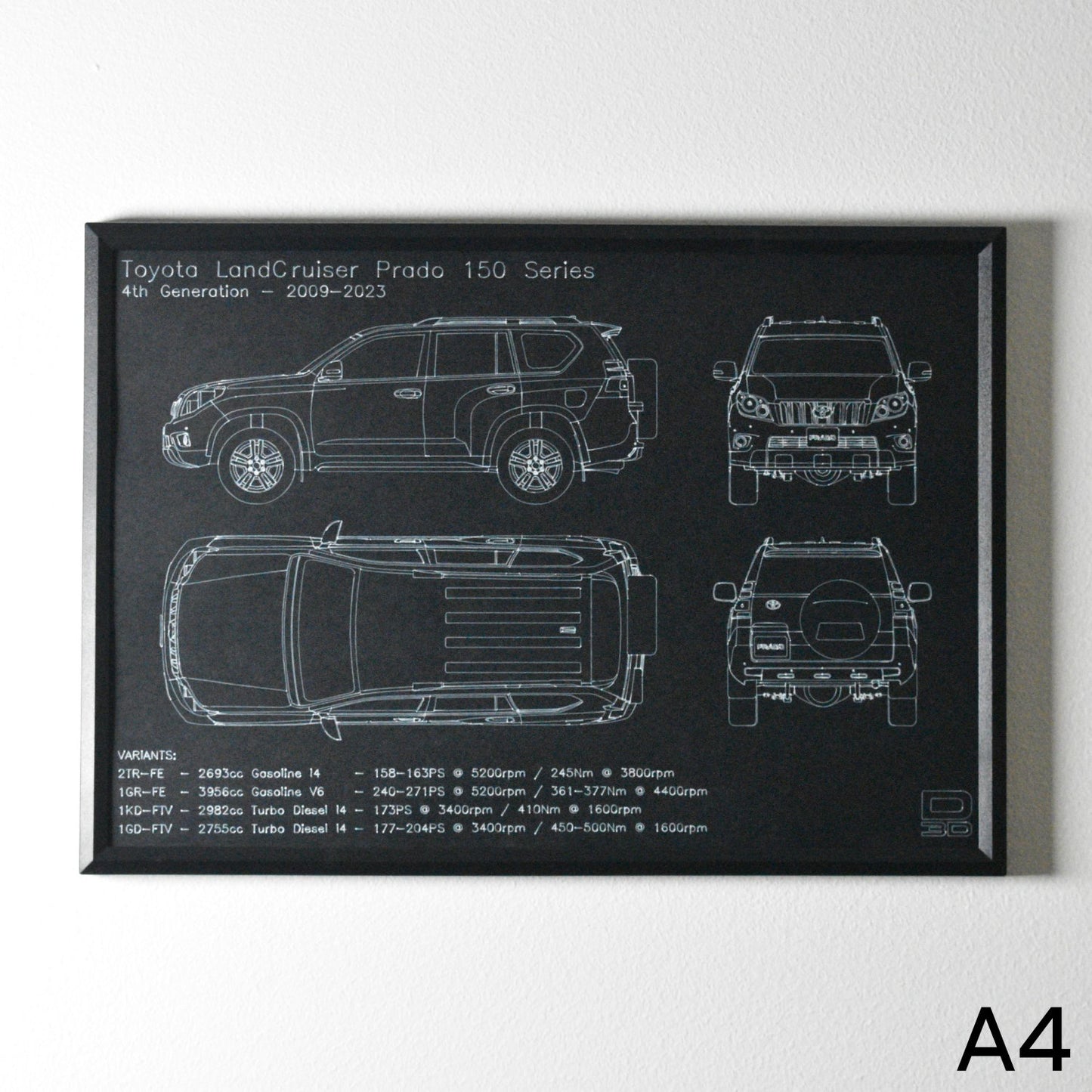Framed Blueprint Drawing - Toyota LandCruiser Prado Models