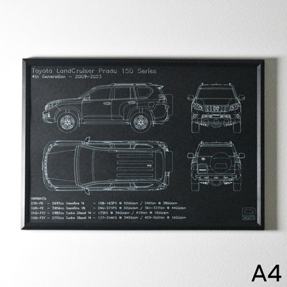 Framed Blueprint Drawing - Toyota LandCruiser Prado Models