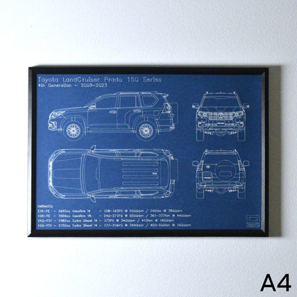 Framed Blueprint Drawing - Toyota LandCruiser Prado Models